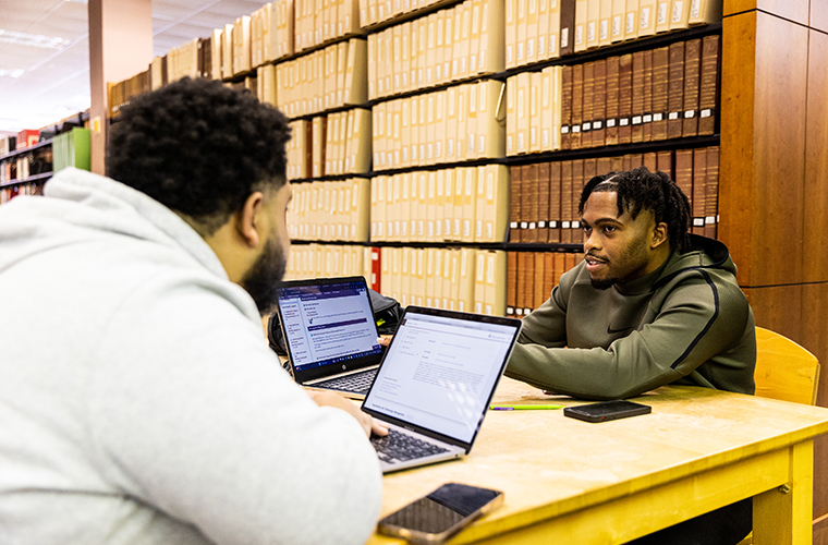 Student studying in library